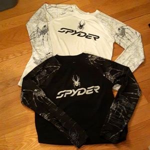 Boys Youth Spyder Long Sleeve Shirts, 2 Shirts Black & White, Size Large (L/G/G)